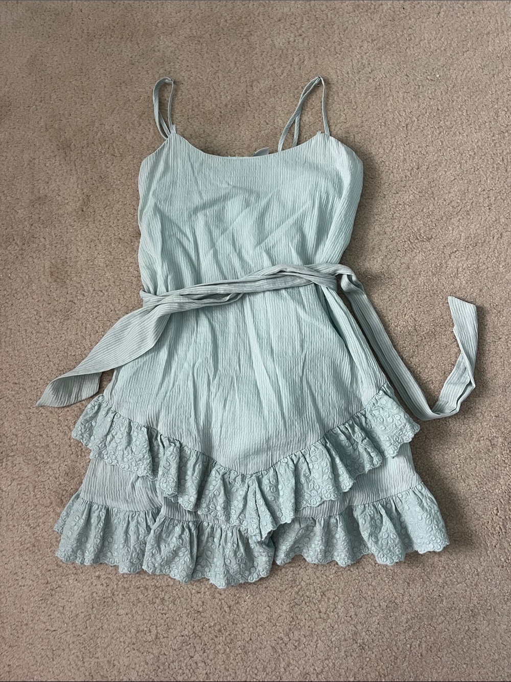 Angel Biba Light Mint Green Ruffled Mini Dress
